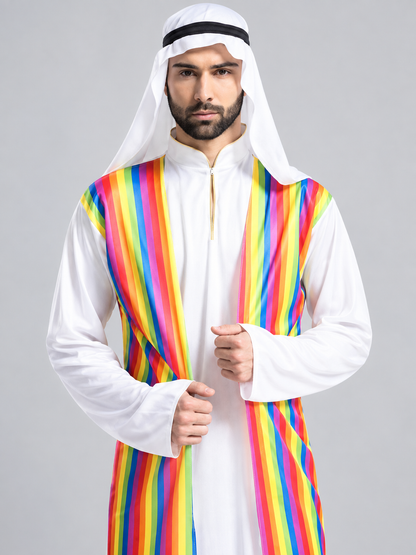 Arab Sheikh Carnival Costume, White Robe, Headscarf