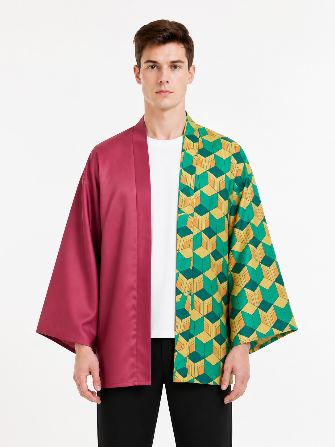 Long Kimono with a Geometric Pattern and Wide Sleeves product detail 3