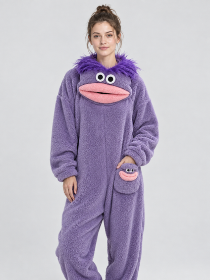 Purple Insulated Jumpsuit Pajama with a Voluminous Mouth