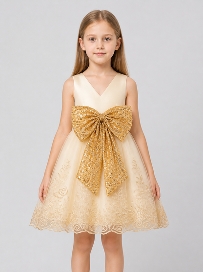 Girls' Party Tutu Dress with Gold Bow Costume Dresses detail 3