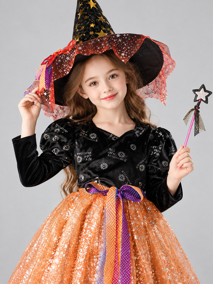 Kids' Witch Halloween Costume with Hat and Wand