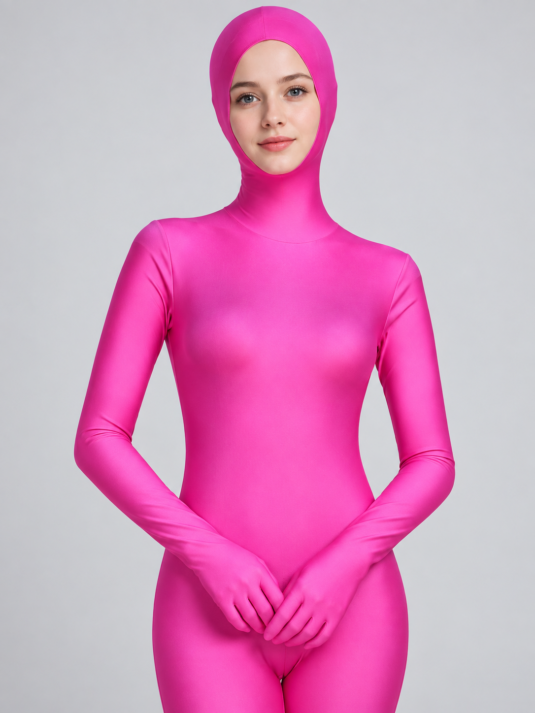 Bright Pink Zip-Up Costume Jumpsuit with Gloves