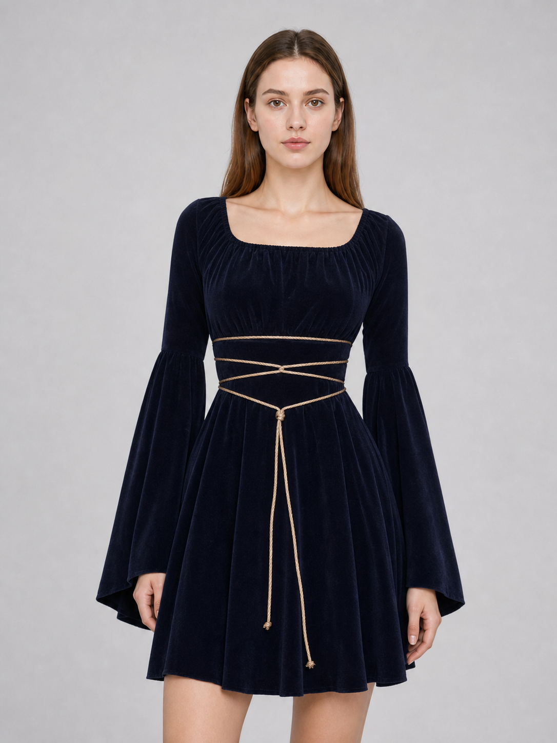 Gothic Maxi Evening Dress with Belt
