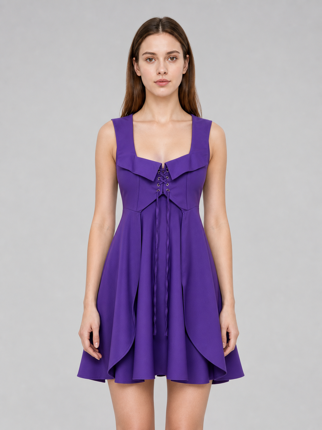 Purple Medieval-Style Lace-Up Dress