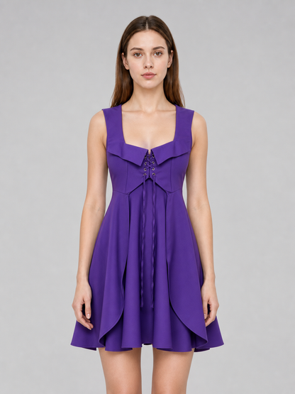 Purple Medieval-Style Lace-Up Dress