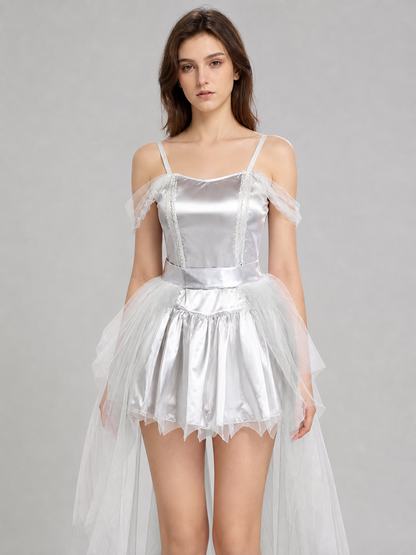 Retro Costume: Dress, Headpiece, and Tulle Train