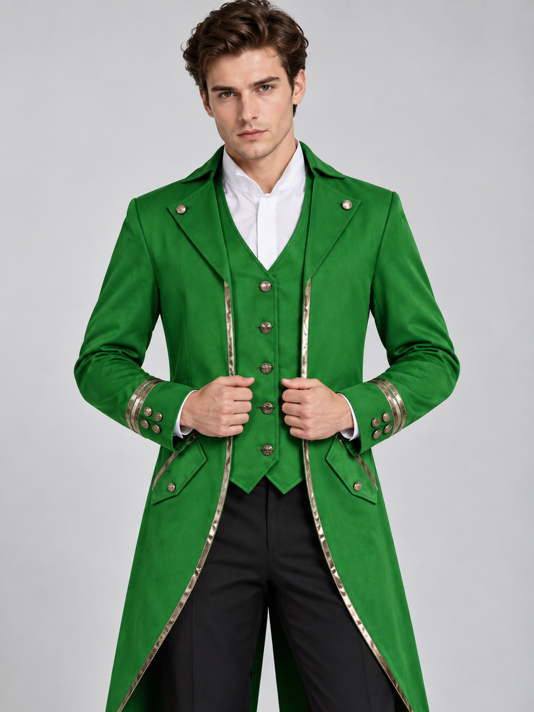 Long Green Tailcoat with Vest Insert and Tails