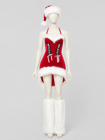 New Year's Costume, Red Dress with White Fuzzy Trim