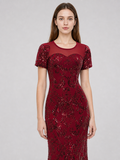 Long Evening Dress with Sequins and Beading