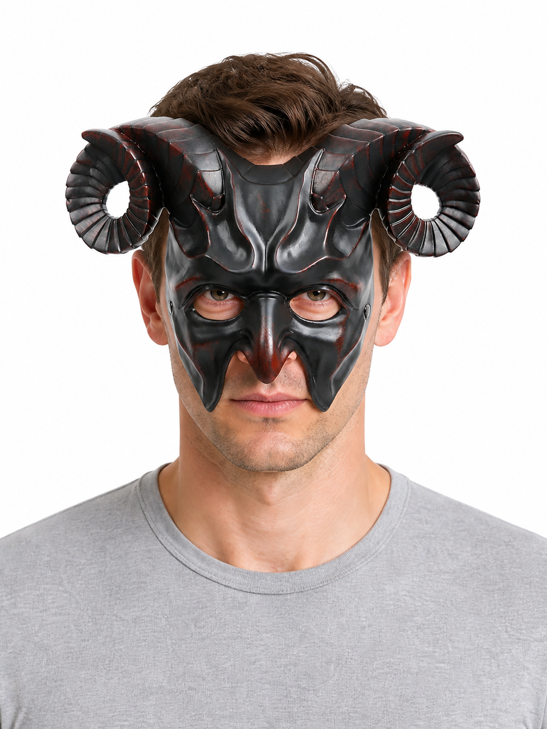 Black ram horn carnival mask product view 26