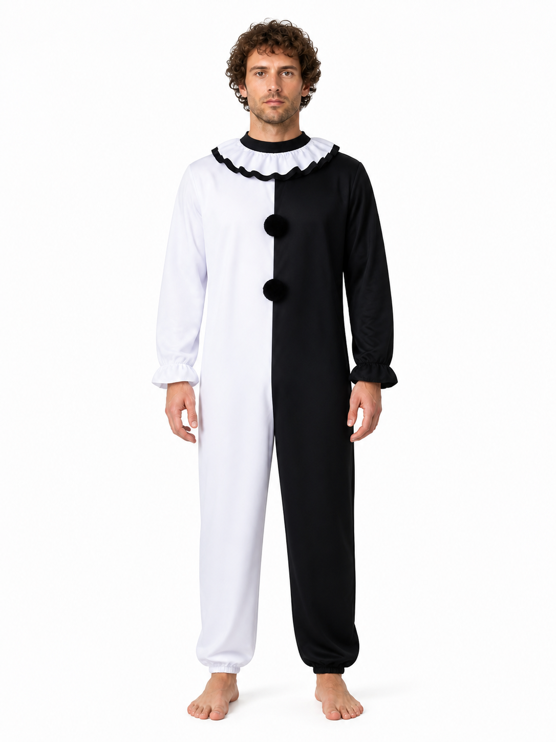 Black-and-White Clown Jumpsuit with Ruffled Collar product detail 3