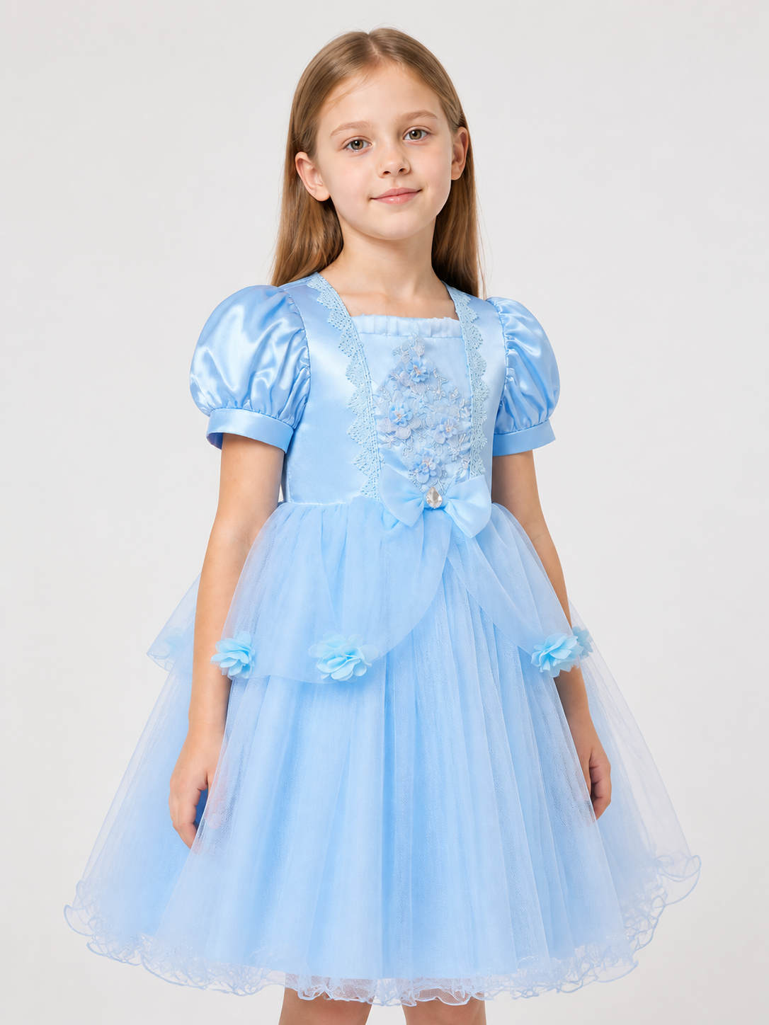 Light blue dress with a full skirt and puff sleeves Costume Dresses detail 2