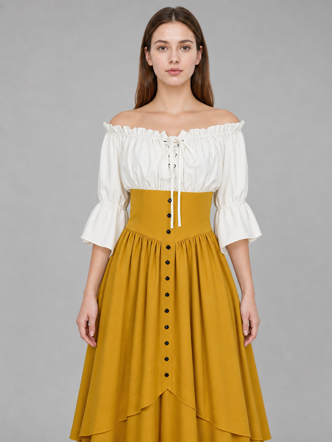 Vintage-Style Lace-Up Maxi Dress