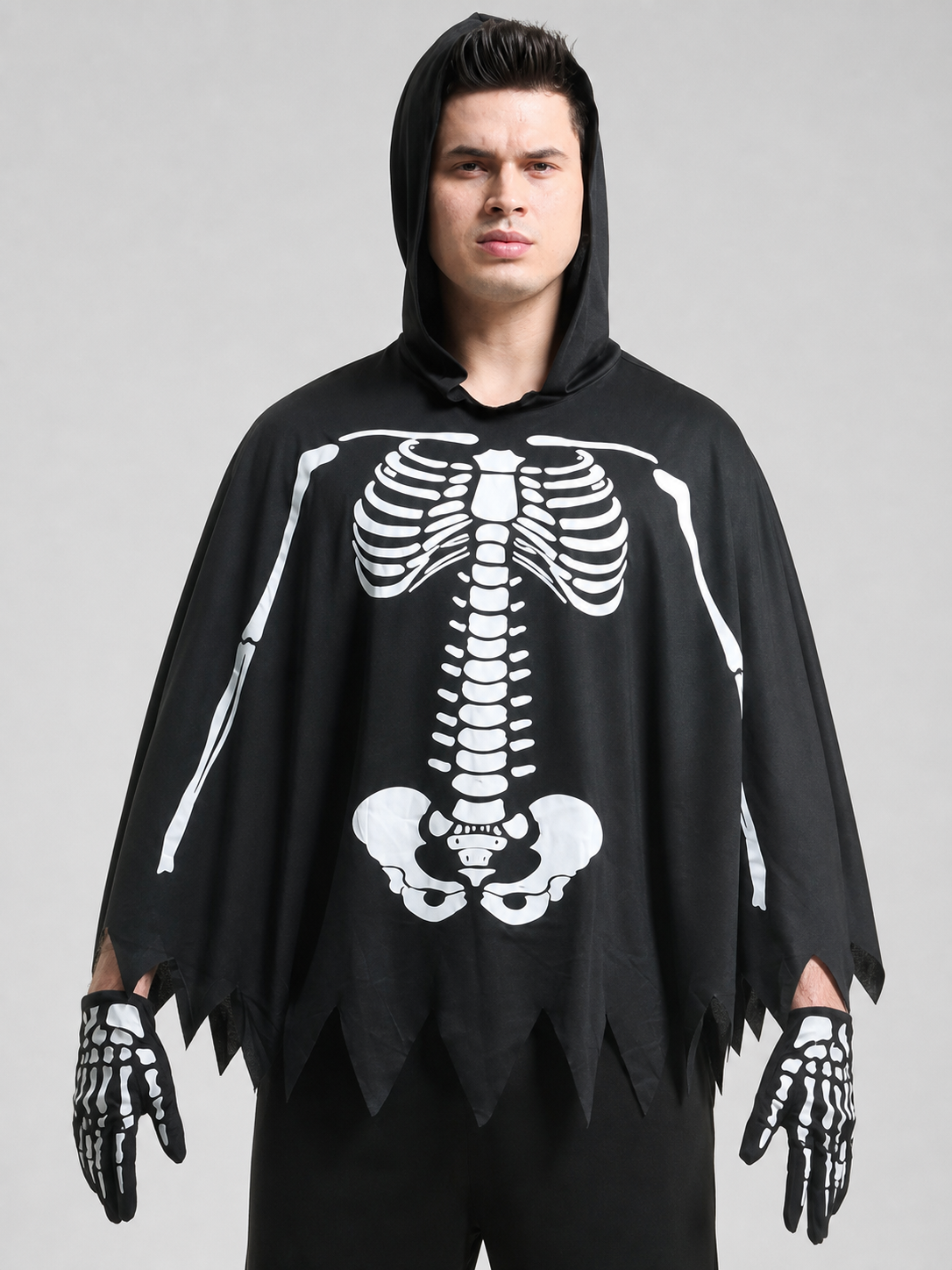 Skeleton Costume with Hood and Gloves for Halloween