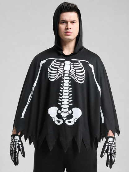 Skeleton Costume with Hood and Gloves for Halloween