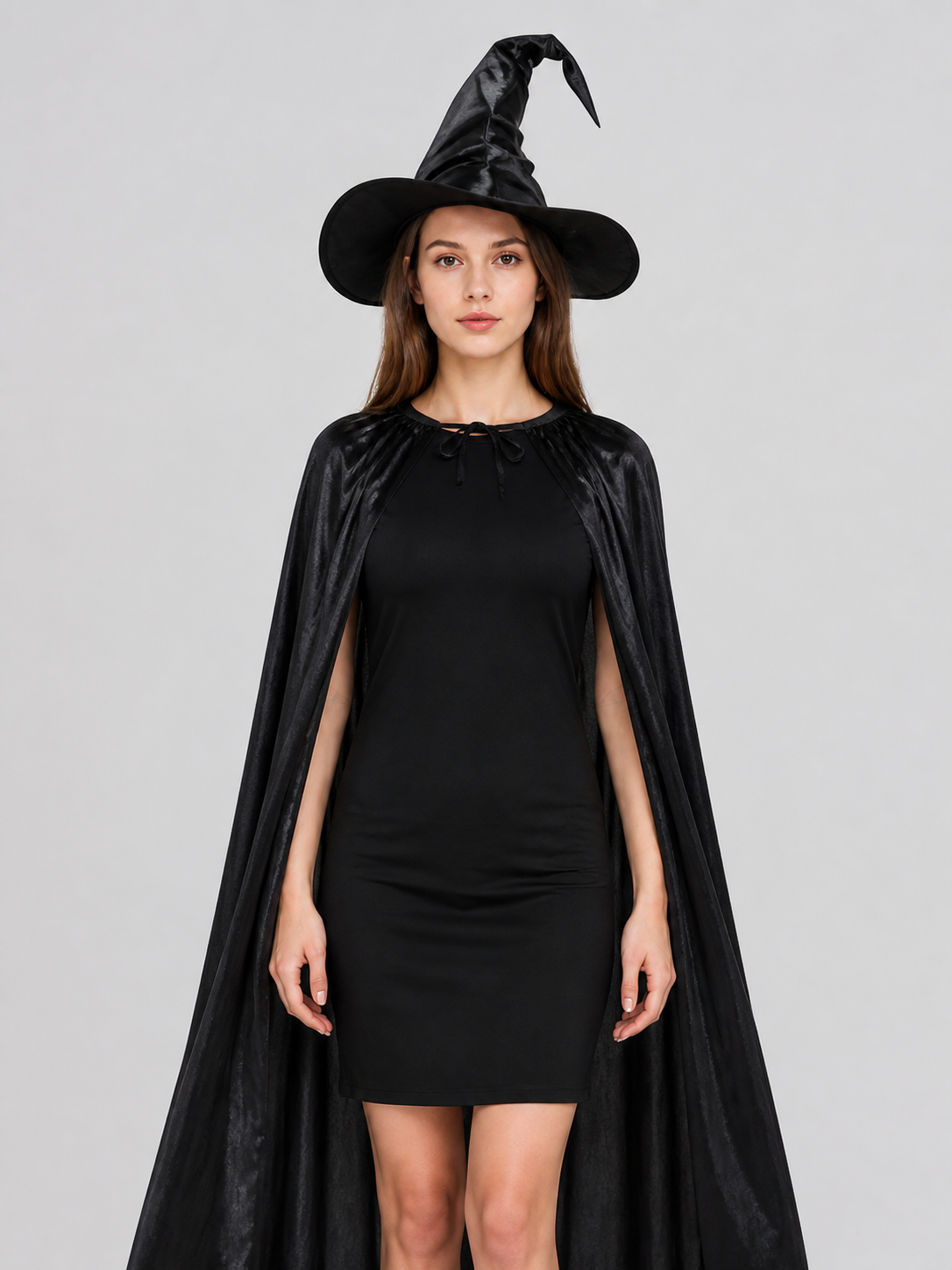 Witch Costume with Tall Hat and Long Cape