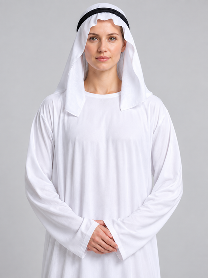 White Arabian-Style Costume with Headpiece Costume Headwear detail 2