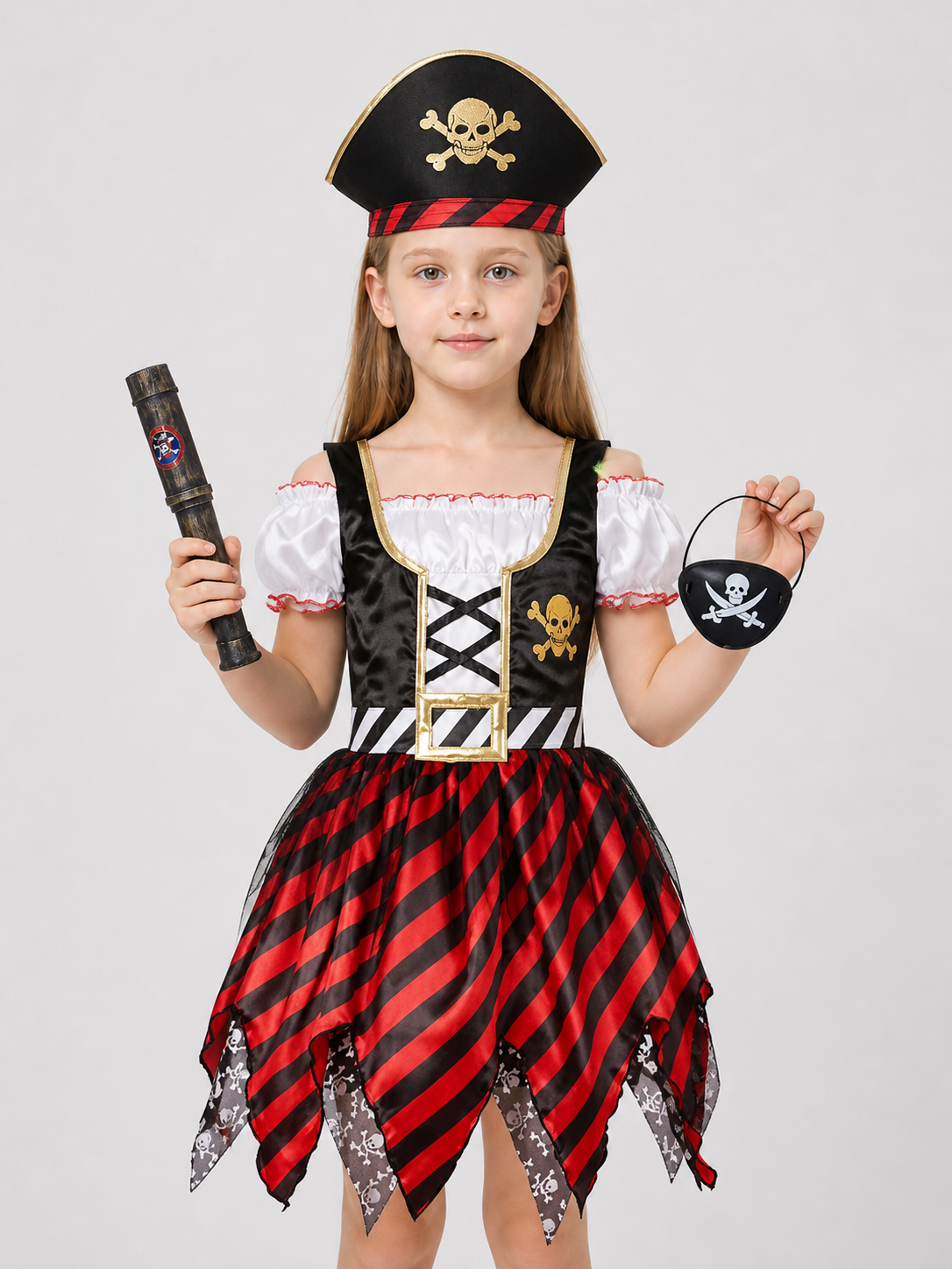 Children’s Pirate Costume: Skull Dress, Hat, and Eye Patch product detail 3