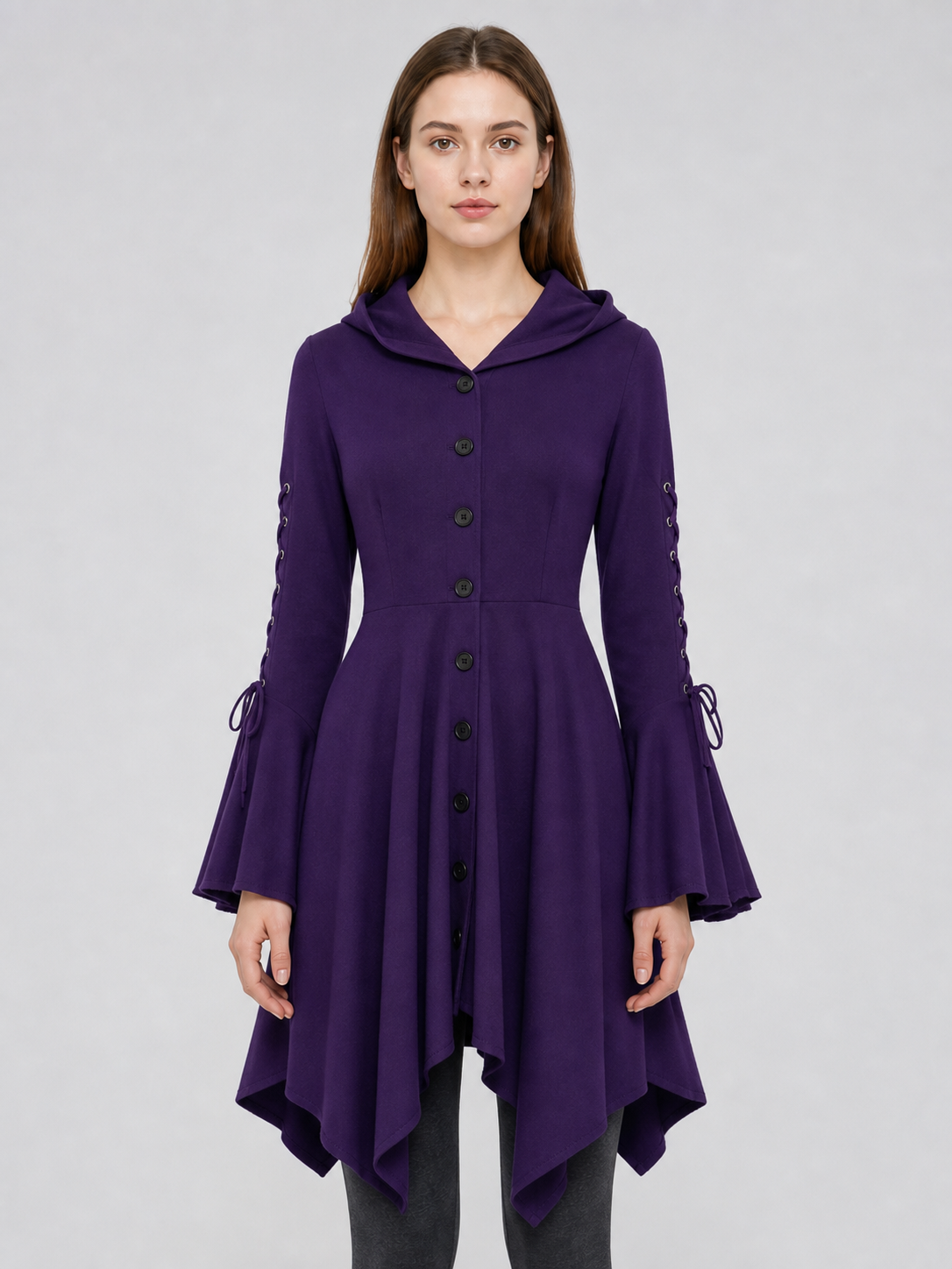 Gothic Hooded Dress with Flare and Asymmetry