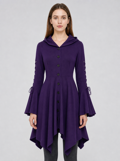 Gothic Hooded Dress with Flare and Asymmetry