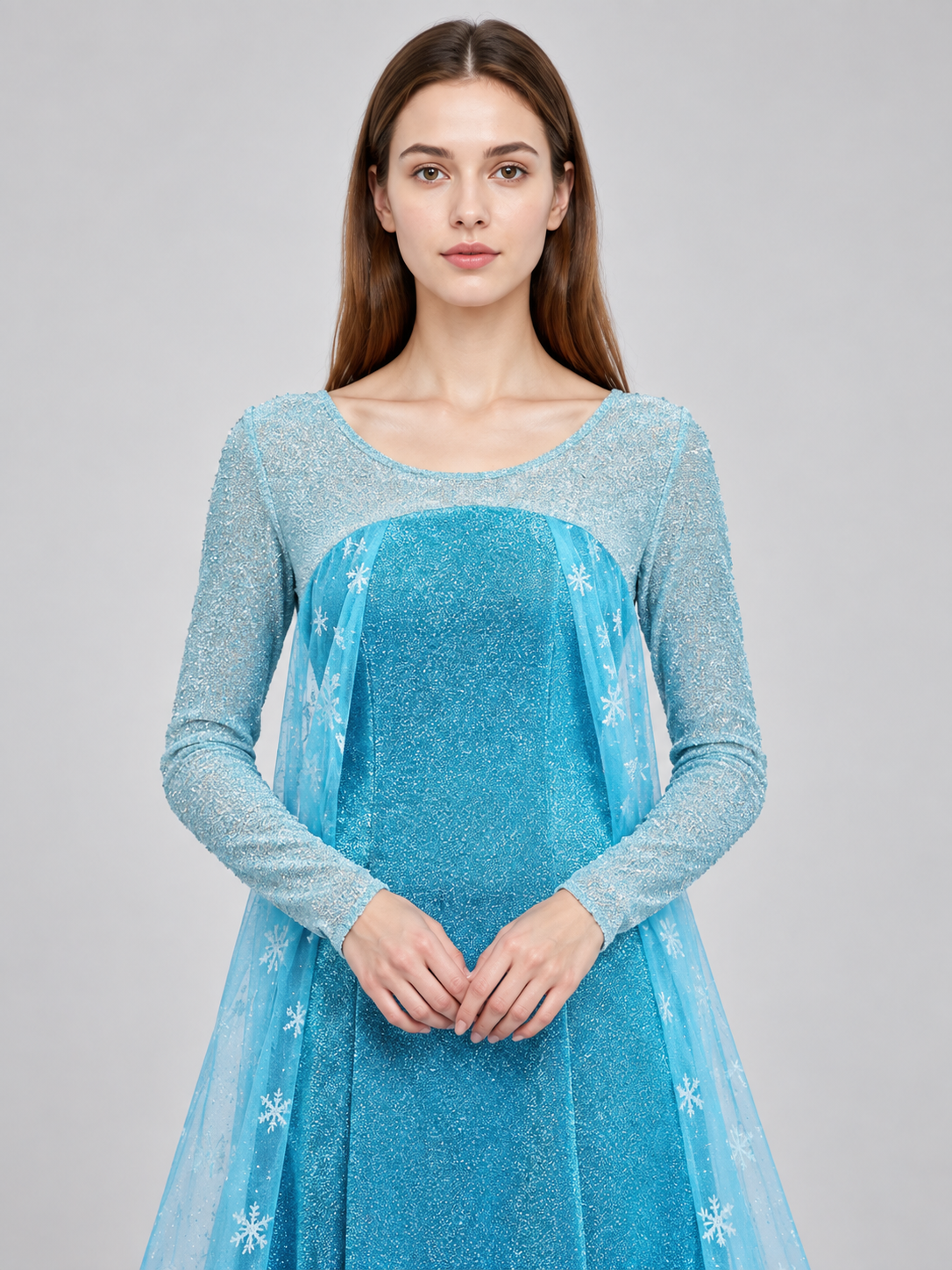 Turquoise Floor-Length Dress with Translucent Panels Costume Dresses detail 2