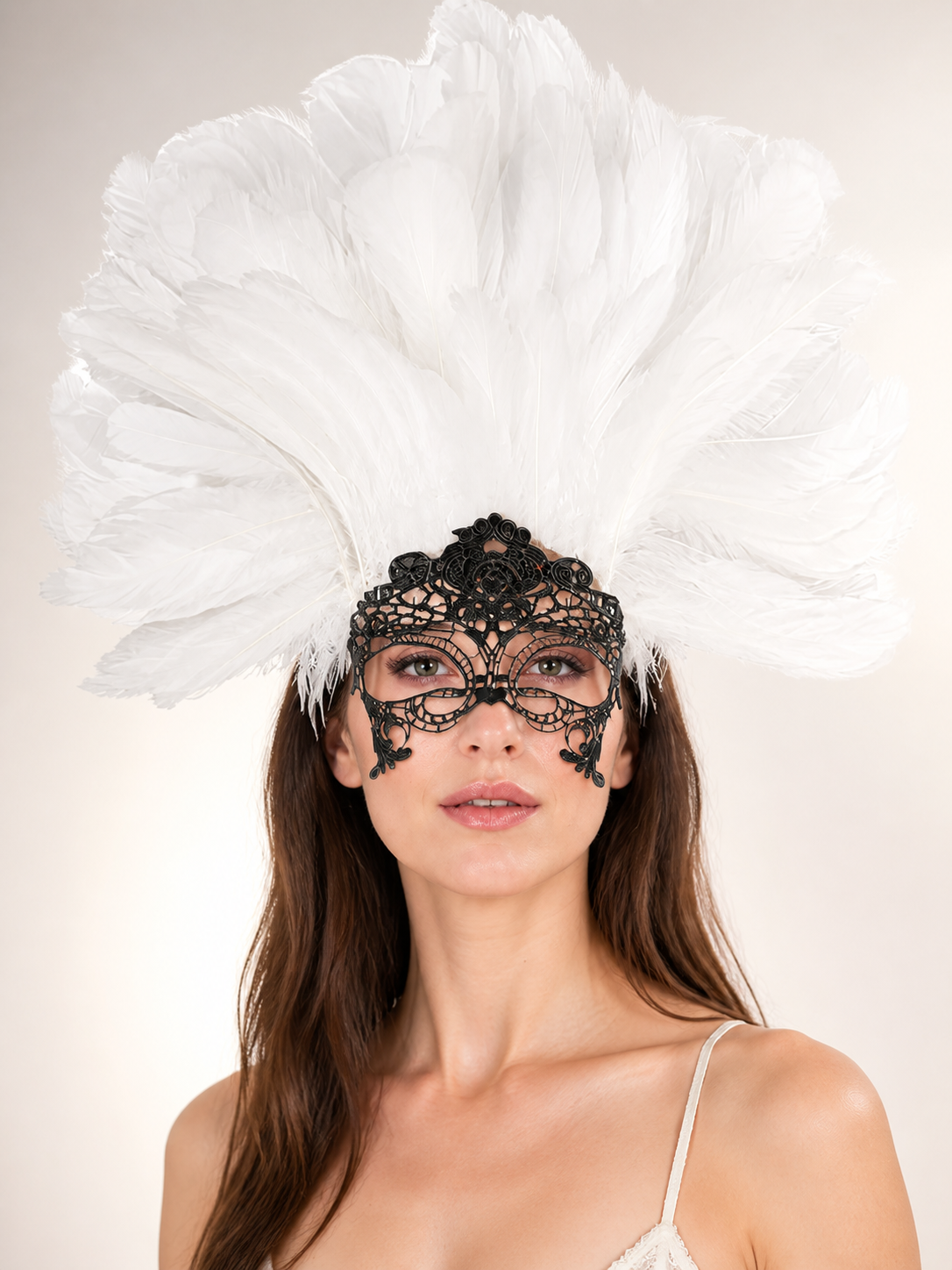 White feather masquerade headpiece product view 33