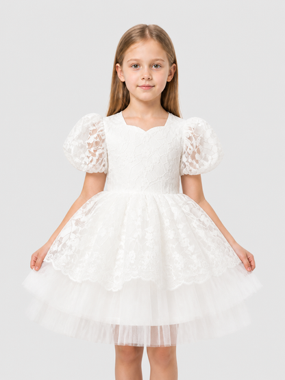White Princess Dress for Girls with Lace and Full Skirt Costume Dresses detail 3