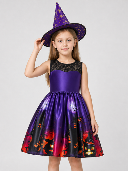 Kids' Witch Costume Dress with Hat, Purple, Halloween Costume Dresses detail 3