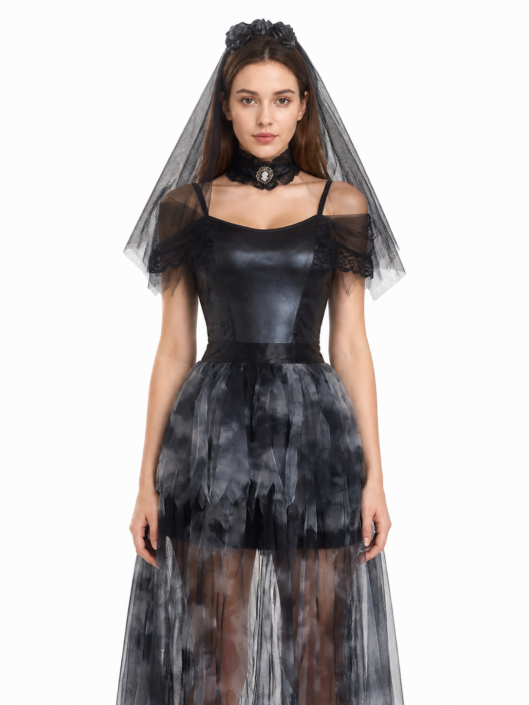 Gothic Black Dress with an Asymmetrical Skirt Costume Dresses detail 3