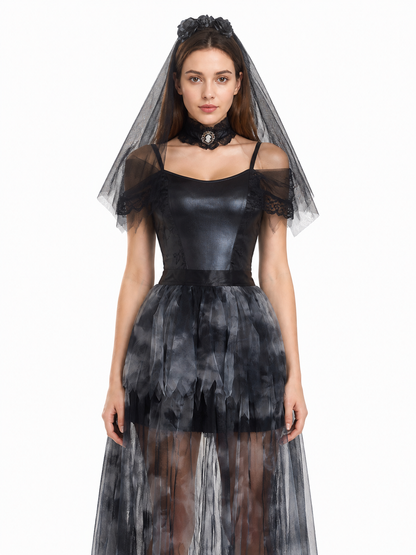 Gothic Black Dress with an Asymmetrical Skirt Costume Dresses detail 3
