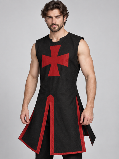 Medieval Cosplay Tunic Black with Red Cross