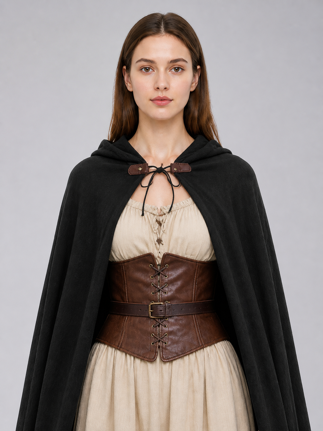Long Black Hooded Cloak with a Loose Fit Costume Capes detail 2