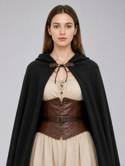 Long Black Hooded Cloak with a Loose Fit Costume Capes detail 2
