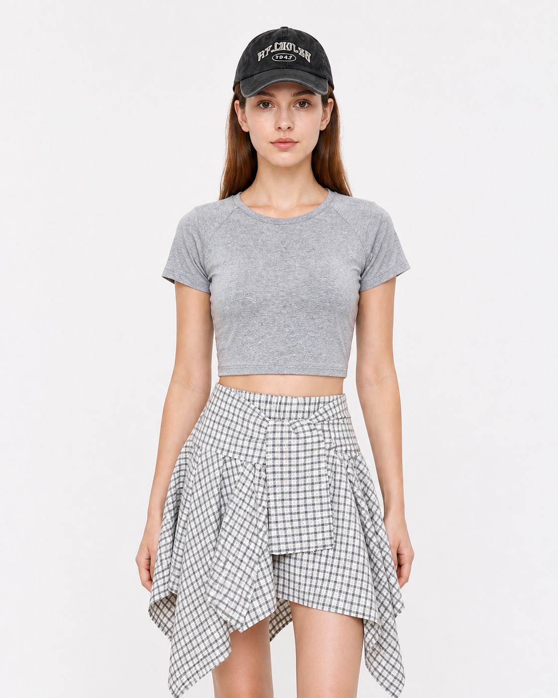 Gray-and-white Plaid Dress with an Asymmetrical Hem Costume Dresses detail 3
