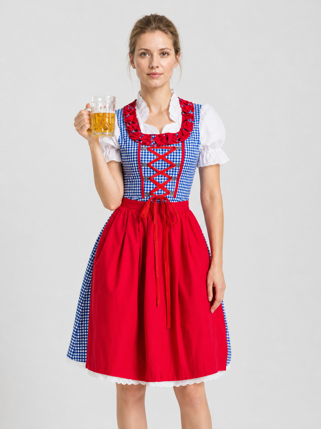 Red Bavarian-Style Dress with Apron Costume Dresses detail 3