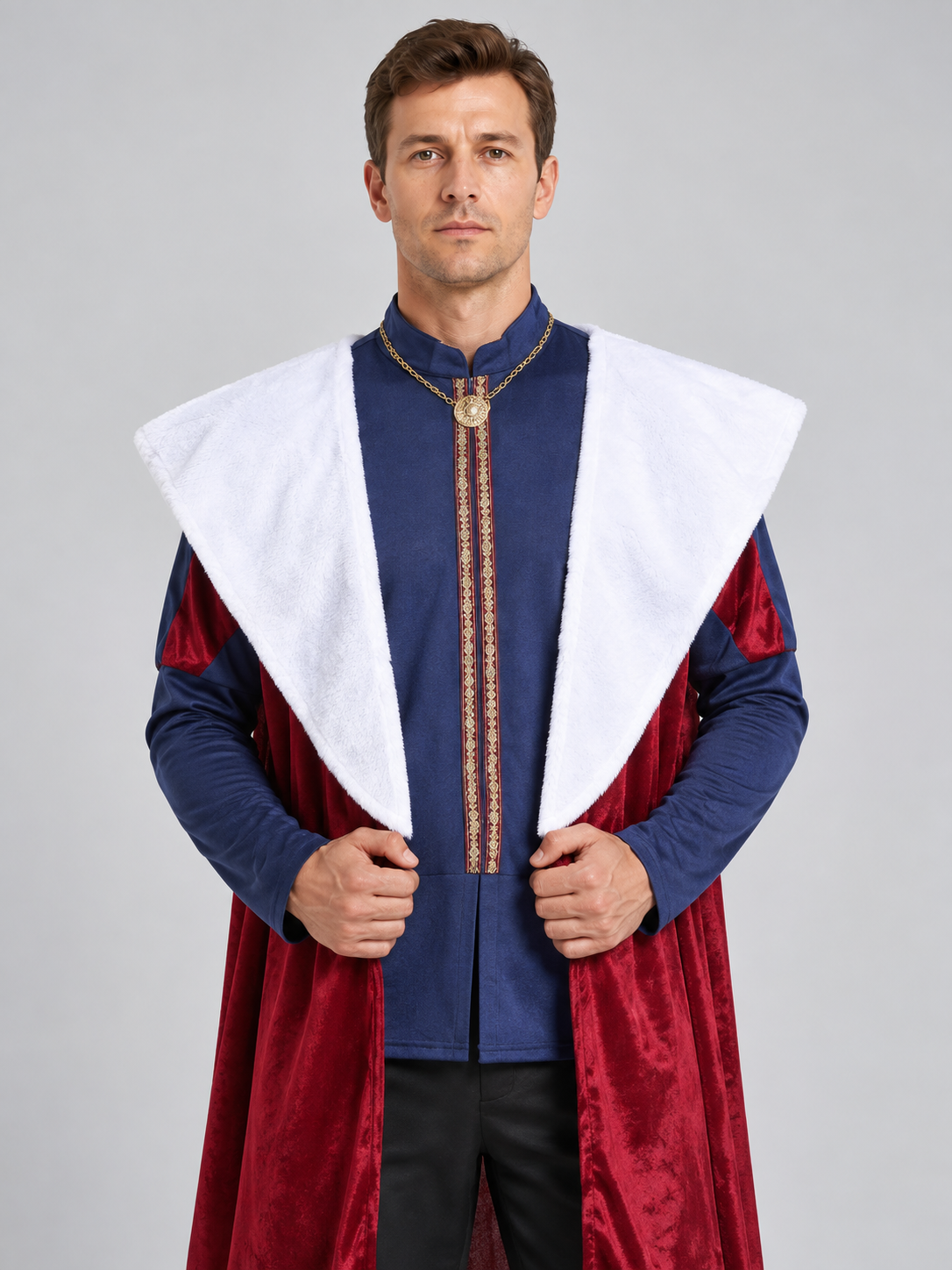 King Carnival Costume with Red Cape and Chain