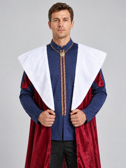 King Carnival Costume with Red Cape and Chain