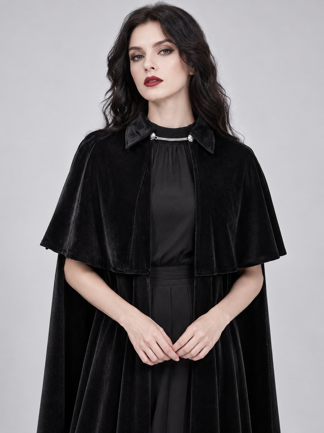 Black Velvet Cloak with Collar and Capelet