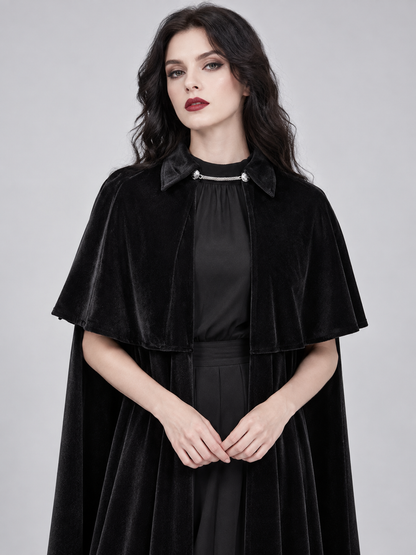 Black Velvet Cloak with Collar and Capelet
