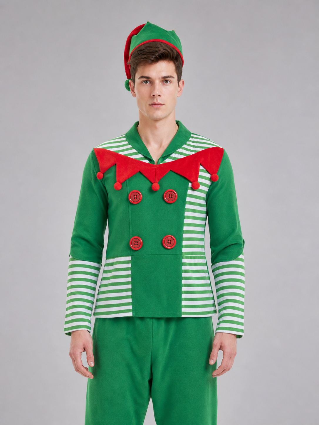 Striped Christmas Elf Costume, Festive Set