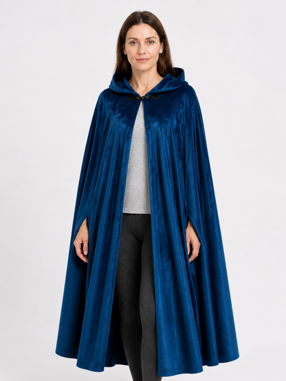 Long Dark Blue Hooded Cloak for Adults
