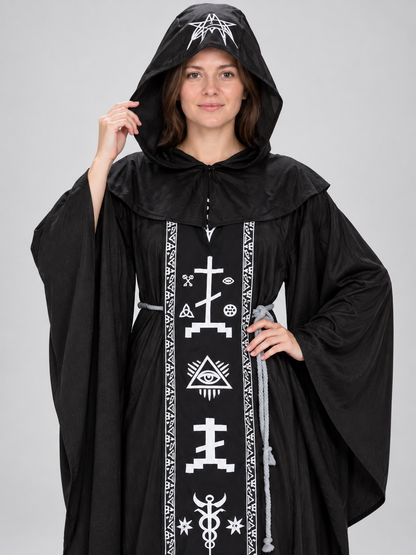 Dark Witch Halloween Costume with Hood and Belt