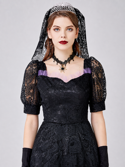Gothic Lace Dress with Purple Detailing