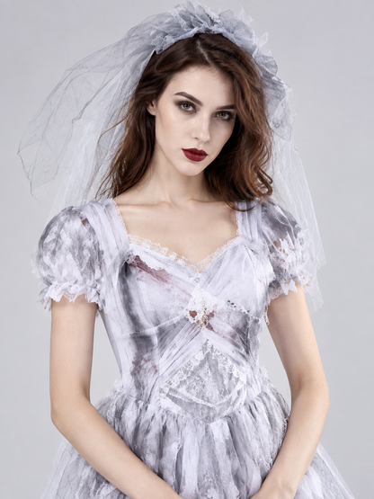 Ghost Bride Carnival Costume with Veil and Lace