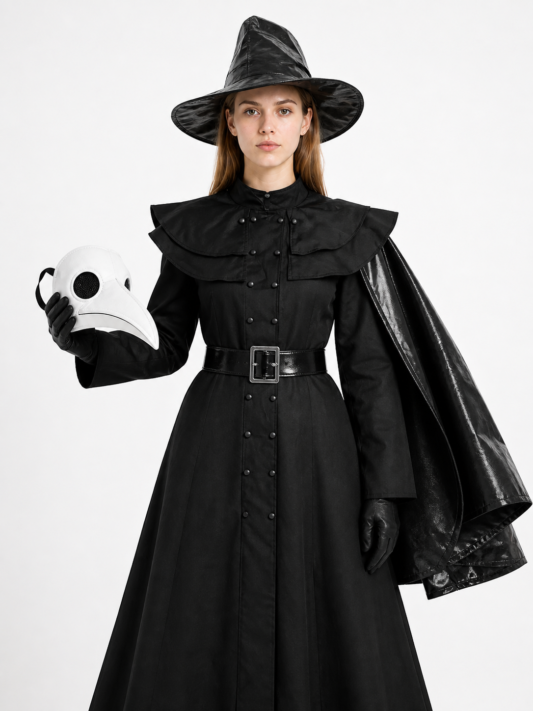 Plague Doctor Costume with Mask, Hat, and Gloves Costume Masks detail 3
