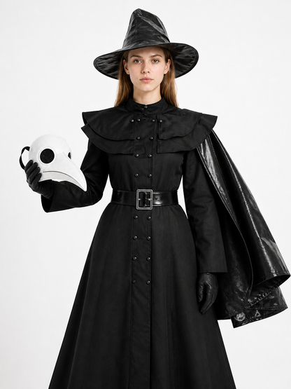 Plague Doctor Costume with Mask, Hat, and Gloves Costume Masks detail 3