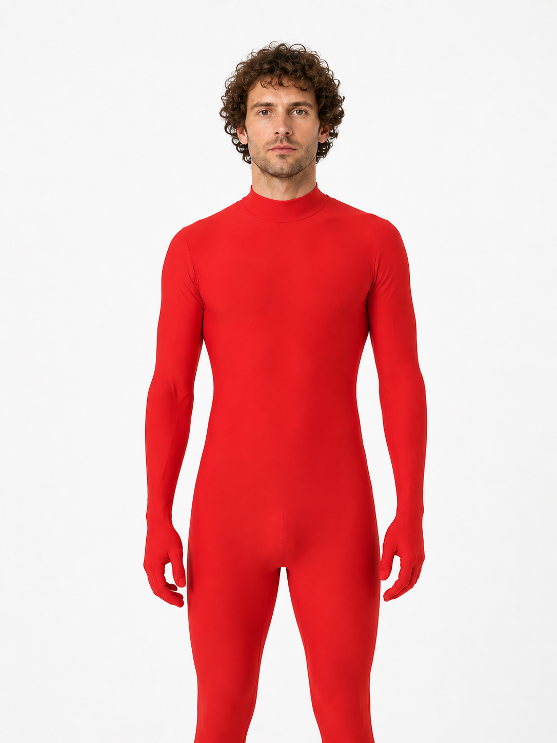 Red Form-Fitting Zentai Jumpsuit with High Collar product detail 3