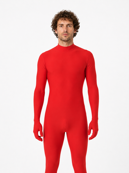 Red Form-Fitting Zentai Jumpsuit with High Collar product detail 3