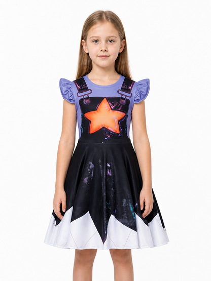 Poppy Playtime Lily Dress: Purple Sleeves and Stars Costume Dresses detail 3