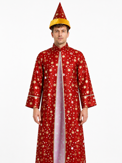 Wizard Costume with Robe and Star-Patterned Hat Costume Headwear detail 3